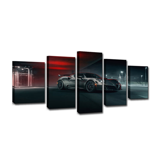 Black Alfa Romeo Canvas Print Luxurious Sport Car Modern Multi-Piece Wall Art for Boys House Clearhalo 'Art Gallery' 'Canvas Art' 'Contemporary Art Gallery' 'Modern' Arts' 1600336