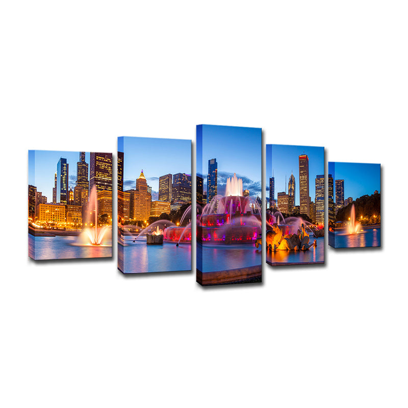 Buckingham Fountain Scenery Art Print Purple Canvas Wall Decoration, Multi-Piece Clearhalo 'Art Gallery' 'Canvas Art' 'Contemporary Art Gallery' 'Modern' Arts' 1600445