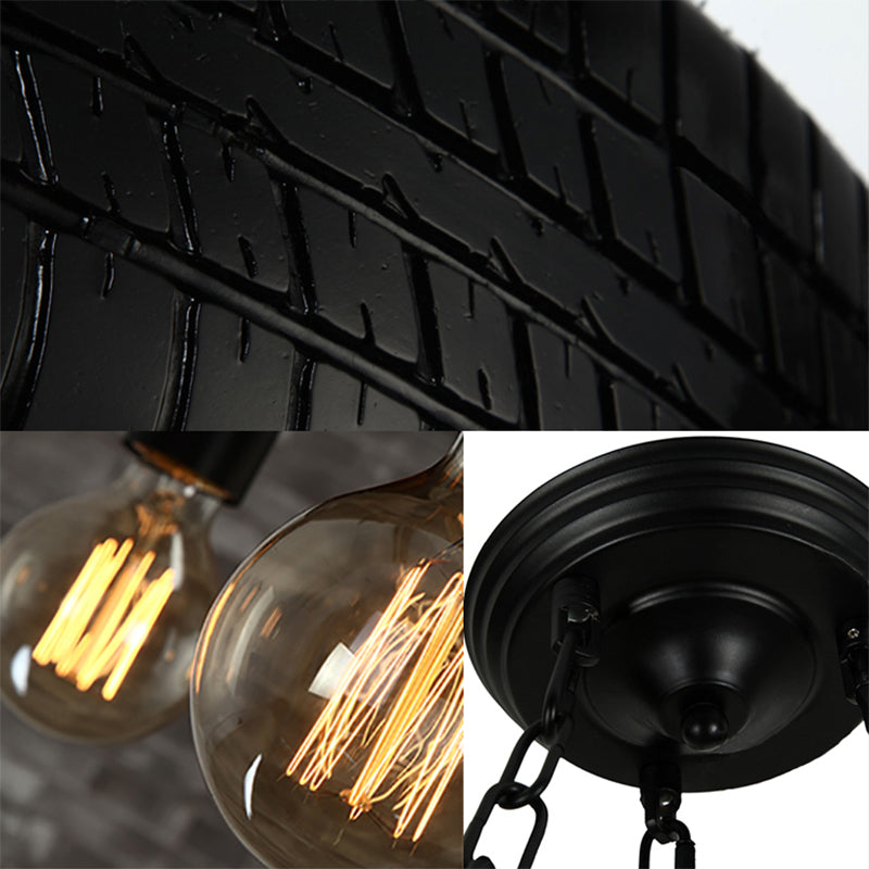 Cafe Car Tire Pendant Lamp Rubber 6 Lights Vintage Stylish Chandelier in Black Clearhalo 'Ceiling Lights' 'Chandeliers' Lighting' options 160056