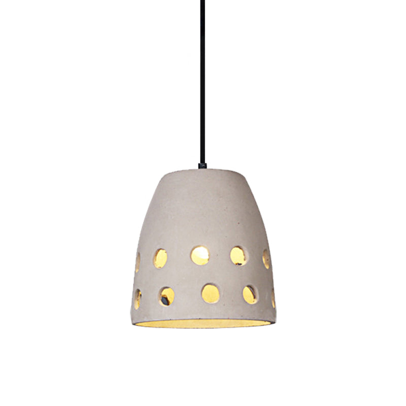 Gray Bucket Pendant Light Industrial Cement 1 Head Dining Table Hanging Lamp with Hollow Out Design Clearhalo 'Ceiling Lights' 'Modern Pendants' 'Modern' 'Pendant Lights' 'Pendants' Lighting' 160076