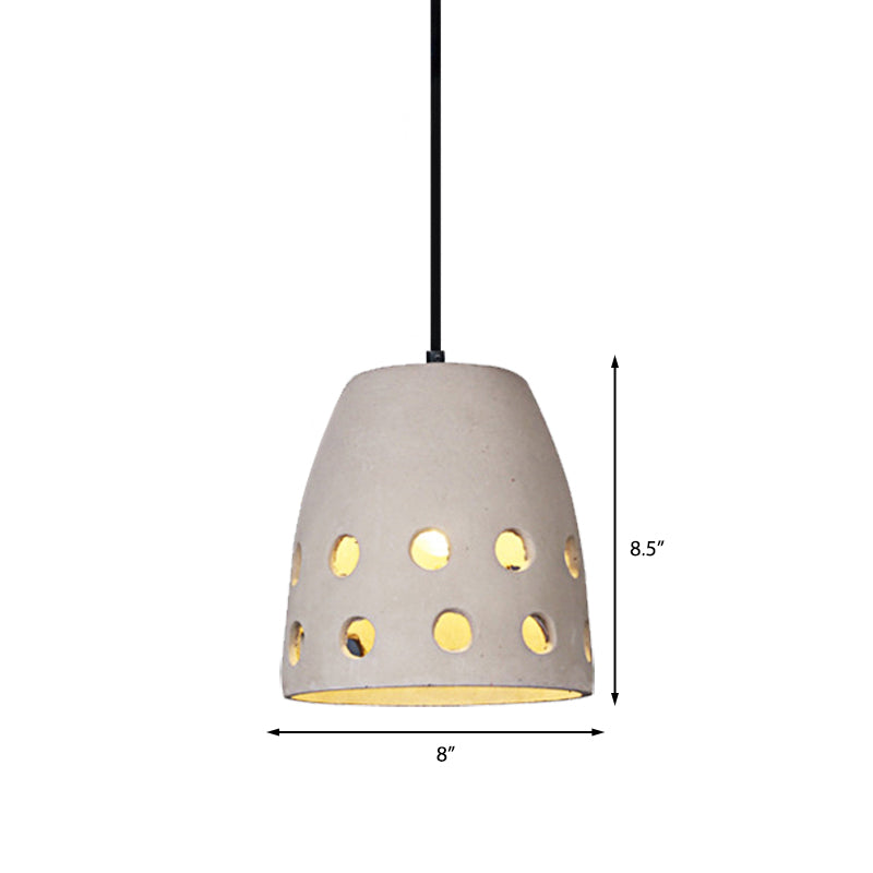 Gray Bucket Pendant Light Industrial Cement 1 Head Dining Table Hanging Lamp with Hollow Out Design Clearhalo 'Ceiling Lights' 'Modern Pendants' 'Modern' 'Pendant Lights' 'Pendants' Lighting' 160077