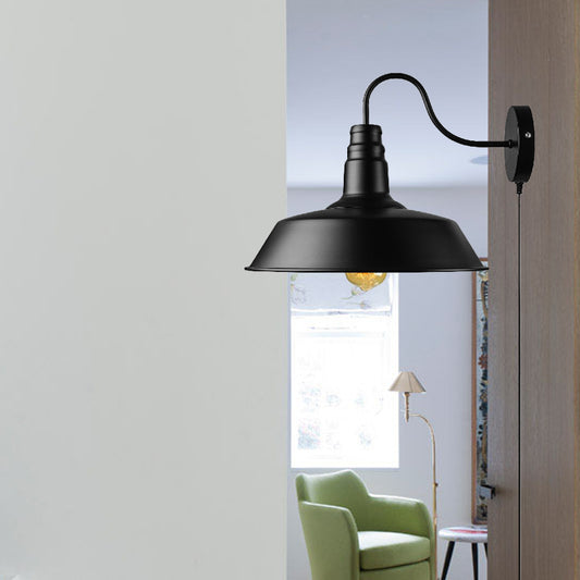 1 Head Barn Sconce Light Retro Style Black Finish Metal Wall Lamp with Plug-In Cord for Dining Room Black Clearhalo 'Art deco wall lights' 'Cast Iron' 'Glass' 'Industrial wall lights' 'Industrial' 'Middle century wall lights' 'Modern' 'Rustic wall lights' 'Tiffany' 'Traditional wall lights' 'Wall Lamps & Sconces' 'Wall Lights' Lighting' 160144