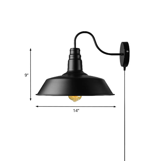 1 Head Barn Sconce Light Retro Style Black Finish Metal Wall Lamp with Plug-In Cord for Dining Room Clearhalo 'Art deco wall lights' 'Cast Iron' 'Glass' 'Industrial wall lights' 'Industrial' 'Middle century wall lights' 'Modern' 'Rustic wall lights' 'Tiffany' 'Traditional wall lights' 'Wall Lamps & Sconces' 'Wall Lights' Lighting' 160147