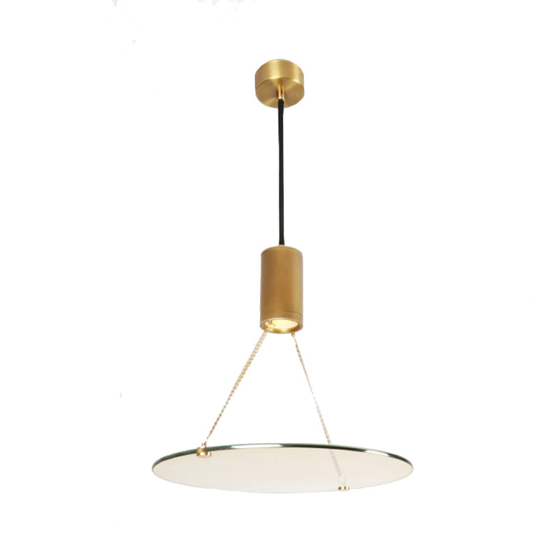 Simplicity Cylinder Hanging Ceiling Light Brass LED Dining Room Drop Pendant in Warm/Natural Light with Tempered Glass Disc Clearhalo 'Ceiling Lights' 'Glass shade' 'Glass' 'Modern Pendants' 'Modern' 'Pendant Lights' 'Pendants' Lighting' 160277