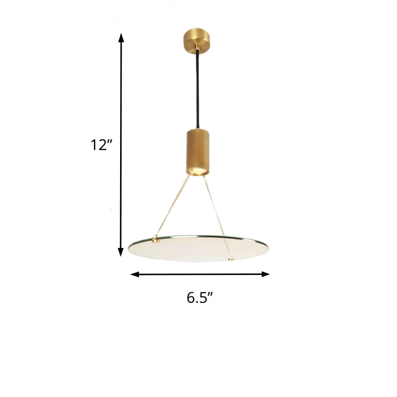 Simplicity Cylinder Hanging Ceiling Light Brass LED Dining Room Drop Pendant in Warm/Natural Light with Tempered Glass Disc Clearhalo 'Ceiling Lights' 'Glass shade' 'Glass' 'Modern Pendants' 'Modern' 'Pendant Lights' 'Pendants' Lighting' 160278