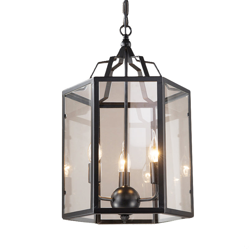 3-Light Clear Glass Hanging Chandelier Vintage Black/White Candle Pendant Light Fixture Clearhalo 'Ceiling Lights' 'Chandeliers' 'Glass shade' 'Glass' 'Industrial Chandeliers' 'Industrial' 'Middle Century Chandeliers' 'Pendant Lights' 'Tiffany' Lighting' 160286