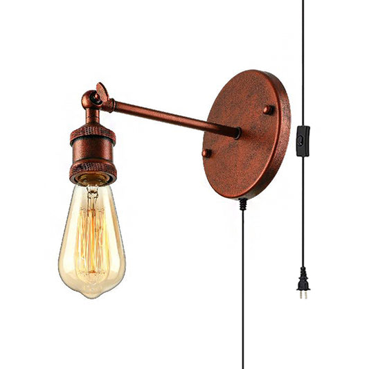Rustic Style Circular Backplate Wall Sconce 1 Head Metal Wall Light Fixture in Copper for Bathroom Clearhalo 'Art deco wall lights' 'Cast Iron' 'Glass' 'Industrial wall lights' 'Industrial' 'Middle century wall lights' 'Modern' 'Rustic wall lights' 'Tiffany' 'Traditional wall lights' 'Wall Lamps & Sconces' 'Wall Lights' Lighting' 160290