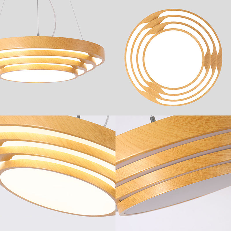 Modern Multi-Layer LED Hanging Pendant Light Wood 1-Light Office Ceiling Fixture in Warm/White Light Clearhalo 'Ceiling Lights' 'Pendant Lights' 'Pendants' Lighting' 160314