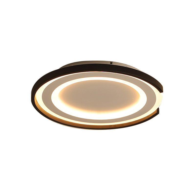 Round Flush Mount Light Fixture Simple Metal LED Black/Black and White Bedroom Ceiling Flush Mount in Warm/White, 16"/20.5" Dia Clearhalo 'Ceiling Lights' 'Close To Ceiling Lights' 'Close to ceiling' 'Flush mount' Lighting' 160376