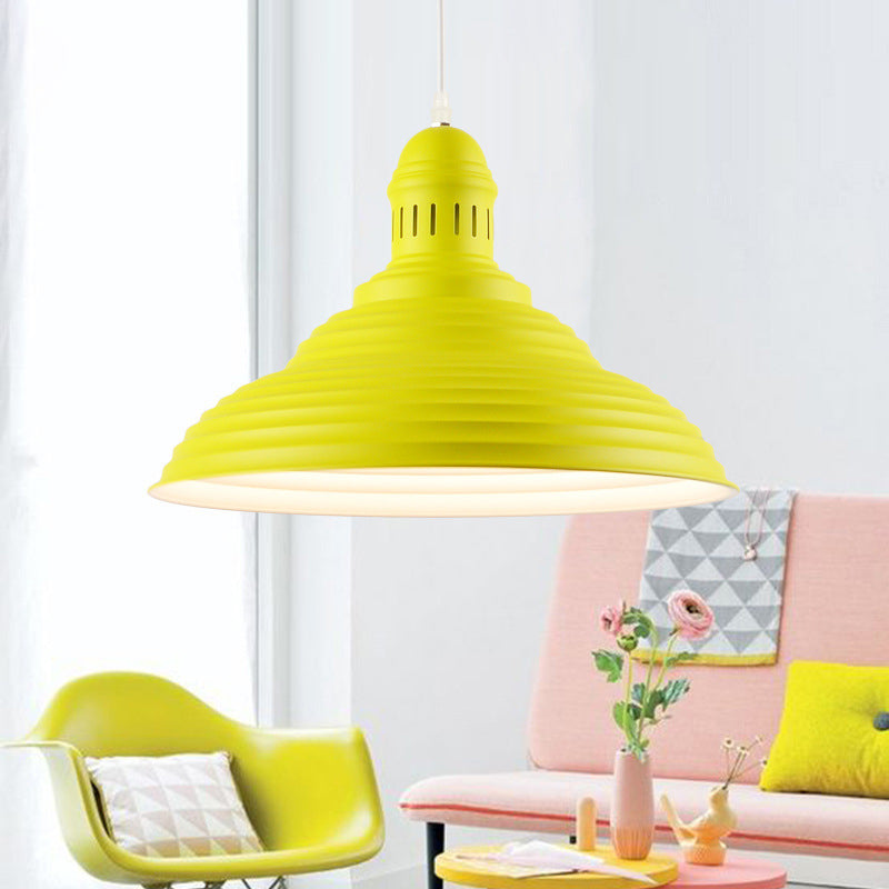 Ribbed Conical/Double Bubble Kitchen Pendant Light Modern Metal 1 Light Red/Yellow/White Hanging Light Fixture with Vented Socket Yellow Clearhalo 'Ceiling Lights' 'Modern Pendants' 'Modern' 'Pendant Lights' 'Pendants' Lighting' 160392