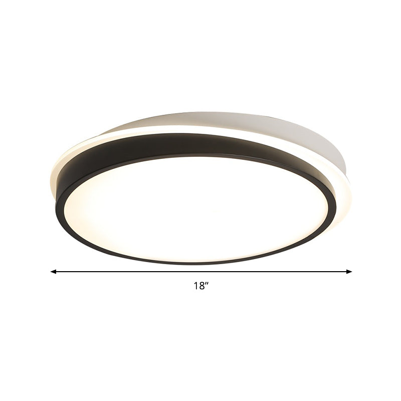 18"/23.5" Dia Black Circular Flush Mount Ceiling Light Simple Metal LED Study Room Ceiling Flush Mount in Warm/White with Acrylic Diffuser Clearhalo 'Ceiling Lights' 'Close To Ceiling Lights' 'Close to ceiling' 'Flush mount' Lighting' 160419