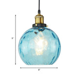 Blue Globe Pendant Lighting Fixture Industrial Dimpled Glass 1 Light Living Room Hanging Ceiling Light Clearhalo 'Ceiling Lights' 'Close To Ceiling Lights' 'Glass shade' 'Glass' 'Industrial Pendants' 'Industrial' 'Middle Century Pendants' 'Pendant Lights' 'Pendants' 'Tiffany' Lighting' 160442