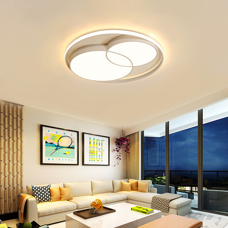 2 Crossed Circle Ceiling Flush Mount Modern Metal Black/White Integrated LED Bedroom Flush Mount Lighting in Warm/White Clearhalo 'Ceiling Lights' 'Close To Ceiling Lights' 'Close to ceiling' 'Flush mount' Lighting' 160456