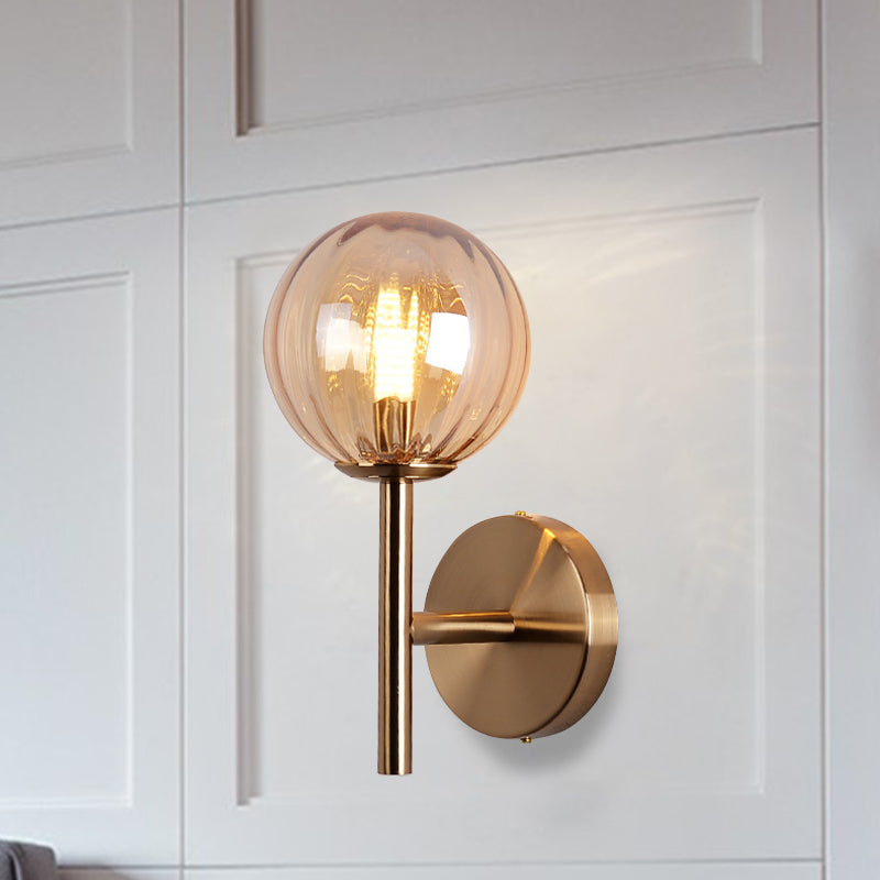 Round Wall Lighting Simplicity Red/Green/Amber Glass 1 Bulb Bedside Sconce Light Fixture with Pencil Arm Clearhalo 'Cast Iron' 'Glass' 'Industrial' 'Modern wall lights' 'Modern' 'Tiffany' 'Traditional wall lights' 'Wall Lamps & Sconces' 'Wall Lights' Lighting' 1604617