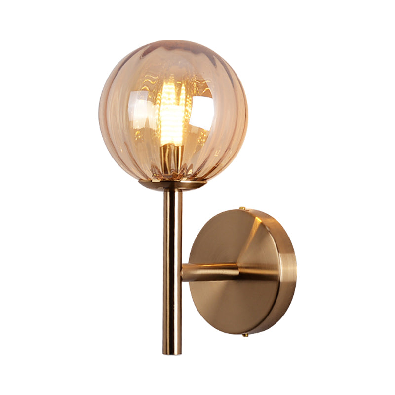 Round Wall Lighting Simplicity Red/Green/Amber Glass 1 Bulb Bedside Sconce Light Fixture with Pencil Arm Clearhalo 'Cast Iron' 'Glass' 'Industrial' 'Modern wall lights' 'Modern' 'Tiffany' 'Traditional wall lights' 'Wall Lamps & Sconces' 'Wall Lights' Lighting' 1604619