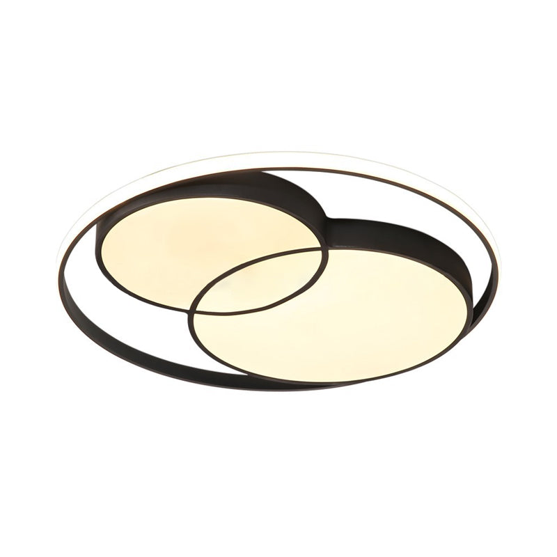 2 Crossed Circle Ceiling Flush Mount Modern Metal Black/White Integrated LED Bedroom Flush Mount Lighting in Warm/White Clearhalo 'Ceiling Lights' 'Close To Ceiling Lights' 'Close to ceiling' 'Flush mount' Lighting' 160462