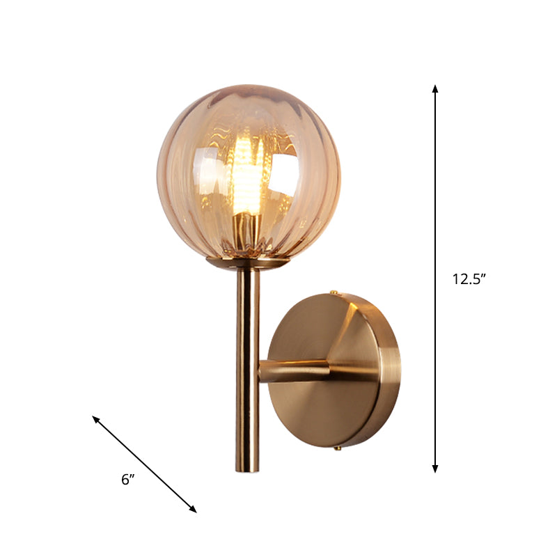 Round Wall Lighting Simplicity Red/Green/Amber Glass 1 Bulb Bedside Sconce Light Fixture with Pencil Arm Clearhalo 'Cast Iron' 'Glass' 'Industrial' 'Modern wall lights' 'Modern' 'Tiffany' 'Traditional wall lights' 'Wall Lamps & Sconces' 'Wall Lights' Lighting' 1604620