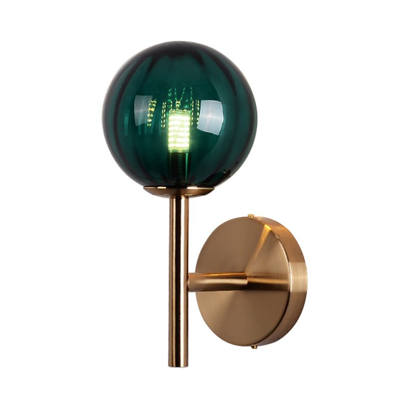Round Wall Lighting Simplicity Red/Green/Amber Glass 1 Bulb Bedside Sconce Light Fixture with Pencil Arm Clearhalo 'Cast Iron' 'Glass' 'Industrial' 'Modern wall lights' 'Modern' 'Tiffany' 'Traditional wall lights' 'Wall Lamps & Sconces' 'Wall Lights' Lighting' 1604624