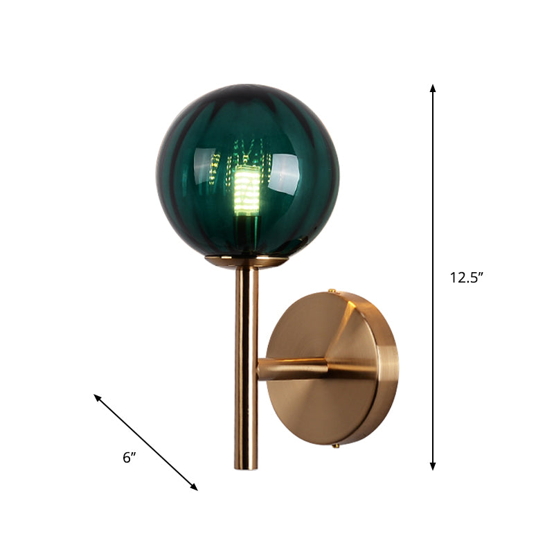 Round Wall Lighting Simplicity Red/Green/Amber Glass 1 Bulb Bedside Sconce Light Fixture with Pencil Arm Clearhalo 'Cast Iron' 'Glass' 'Industrial' 'Modern wall lights' 'Modern' 'Tiffany' 'Traditional wall lights' 'Wall Lamps & Sconces' 'Wall Lights' Lighting' 1604625