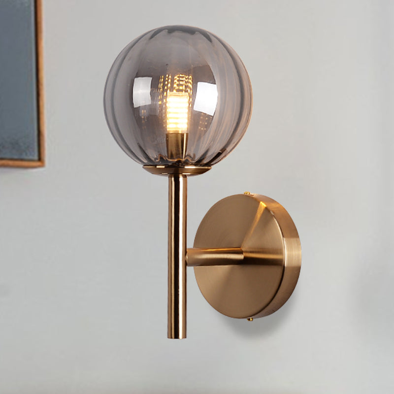 Round Wall Lighting Simplicity Red/Green/Amber Glass 1 Bulb Bedside Sconce Light Fixture with Pencil Arm Clearhalo 'Cast Iron' 'Glass' 'Industrial' 'Modern wall lights' 'Modern' 'Tiffany' 'Traditional wall lights' 'Wall Lamps & Sconces' 'Wall Lights' Lighting' 1604627