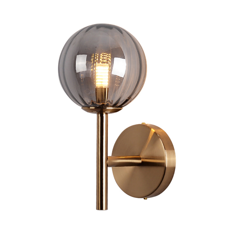 Round Wall Lighting Simplicity Red/Green/Amber Glass 1 Bulb Bedside Sconce Light Fixture with Pencil Arm Clearhalo 'Cast Iron' 'Glass' 'Industrial' 'Modern wall lights' 'Modern' 'Tiffany' 'Traditional wall lights' 'Wall Lamps & Sconces' 'Wall Lights' Lighting' 1604630