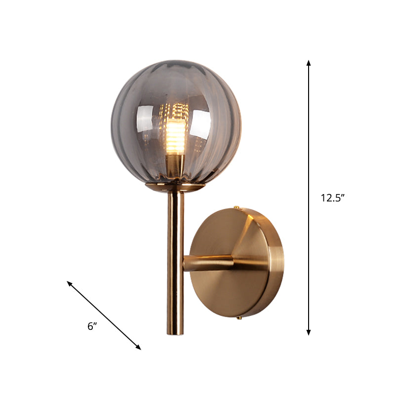 Round Wall Lighting Simplicity Red/Green/Amber Glass 1 Bulb Bedside Sconce Light Fixture with Pencil Arm Clearhalo 'Cast Iron' 'Glass' 'Industrial' 'Modern wall lights' 'Modern' 'Tiffany' 'Traditional wall lights' 'Wall Lamps & Sconces' 'Wall Lights' Lighting' 1604631