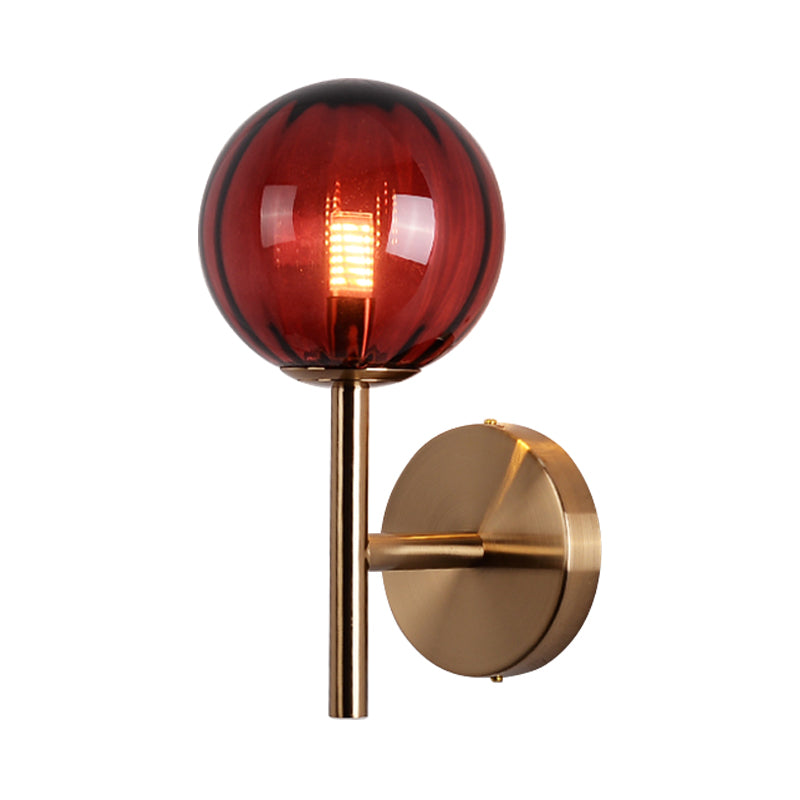 Round Wall Lighting Simplicity Red/Green/Amber Glass 1 Bulb Bedside Sconce Light Fixture with Pencil Arm Clearhalo 'Cast Iron' 'Glass' 'Industrial' 'Modern wall lights' 'Modern' 'Tiffany' 'Traditional wall lights' 'Wall Lamps & Sconces' 'Wall Lights' Lighting' 1604635
