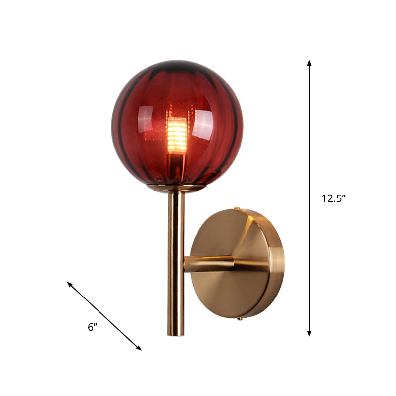 Round Wall Lighting Simplicity Red/Green/Amber Glass 1 Bulb Bedside Sconce Light Fixture with Pencil Arm Clearhalo 'Cast Iron' 'Glass' 'Industrial' 'Modern wall lights' 'Modern' 'Tiffany' 'Traditional wall lights' 'Wall Lamps & Sconces' 'Wall Lights' Lighting' 1604636