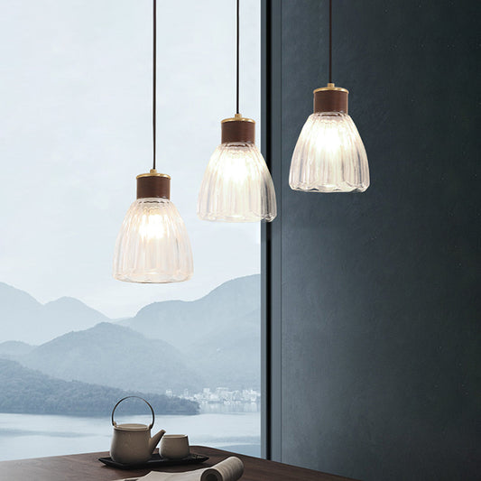 1-Light Dining Room Hanging Pendant Simple Brown Ceiling Light with Bell Clear Glass Shade Brown Clearhalo 'Ceiling Lights' 'Glass shade' 'Glass' 'Modern Pendants' 'Modern' 'Pendant Lights' 'Pendants' Lighting' 1604637
