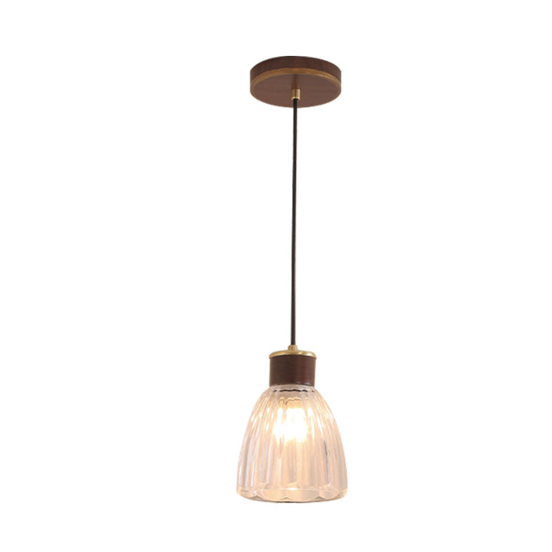 1-Light Dining Room Hanging Pendant Simple Brown Ceiling Light with Bell Clear Glass Shade Clearhalo 'Ceiling Lights' 'Glass shade' 'Glass' 'Modern Pendants' 'Modern' 'Pendant Lights' 'Pendants' Lighting' 1604639