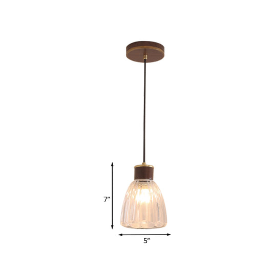 1-Light Dining Room Hanging Pendant Simple Brown Ceiling Light with Bell Clear Glass Shade Clearhalo 'Ceiling Lights' 'Glass shade' 'Glass' 'Modern Pendants' 'Modern' 'Pendant Lights' 'Pendants' Lighting' 1604640