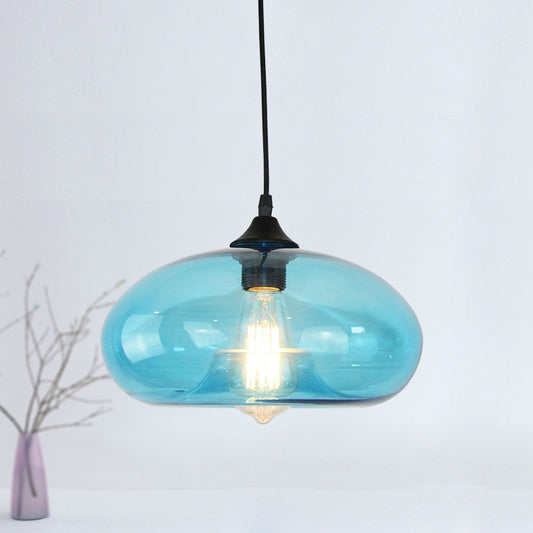 Doughnut Blue Glass Pendant Lighting Modernism 1 Head Living Room Hanging Lamp Blue Clearhalo 'Ceiling Lights' 'Glass shade' 'Glass' 'Industrial Pendants' 'Industrial' 'Middle Century Pendants' 'Pendant Lights' 'Pendants' 'Tiffany' Lighting' 1604693