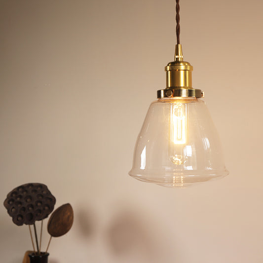 Brass 1 Bulb Pendant Lighting Fixture Vintage Clear Glass Cone Hanging Ceiling Lamp Brass Clearhalo 'Ceiling Lights' 'Glass shade' 'Glass' 'Industrial Pendants' 'Industrial' 'Middle Century Pendants' 'Pendant Lights' 'Pendants' 'Tiffany' Lighting' 1604743