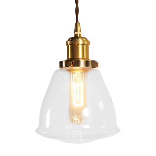 Brass 1 Bulb Pendant Lighting Fixture Vintage Clear Glass Cone Hanging Ceiling Lamp Clearhalo 'Ceiling Lights' 'Glass shade' 'Glass' 'Industrial Pendants' 'Industrial' 'Middle Century Pendants' 'Pendant Lights' 'Pendants' 'Tiffany' Lighting' 1604745