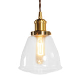Brass 1 Bulb Pendant Lighting Fixture Vintage Clear Glass Cone Hanging Ceiling Lamp Clearhalo 'Ceiling Lights' 'Glass shade' 'Glass' 'Industrial Pendants' 'Industrial' 'Middle Century Pendants' 'Pendant Lights' 'Pendants' 'Tiffany' Lighting' 1604745
