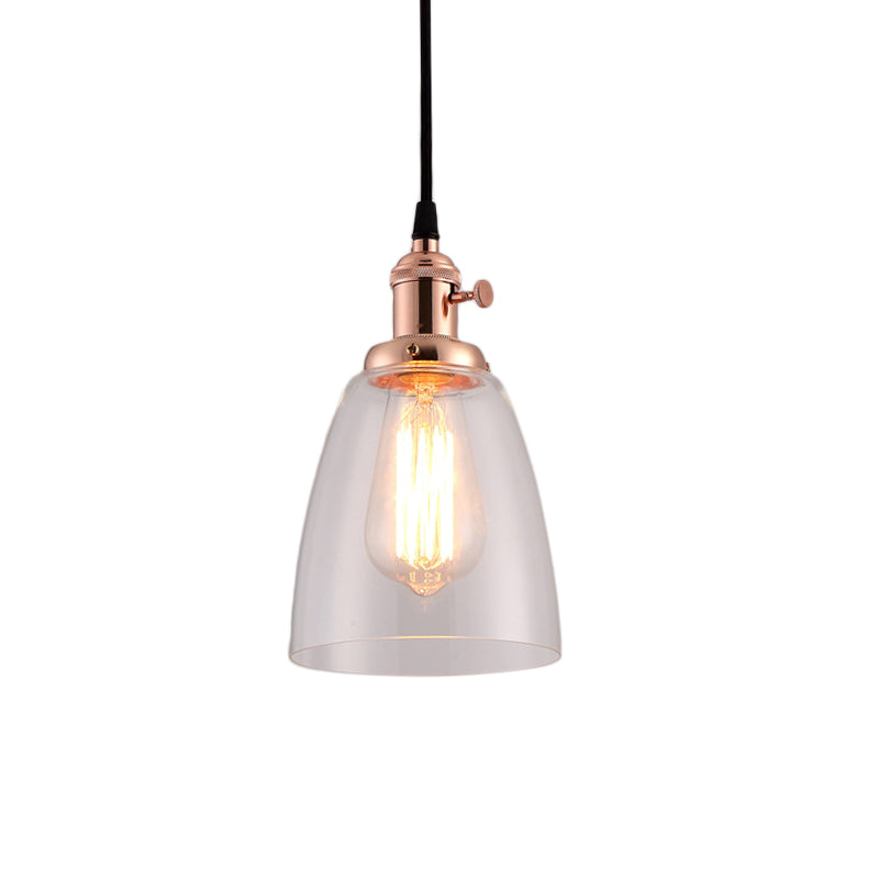 Bell Clear Glass Hanging Light Kit Industrial 1 Bulb Living Room Pendant Lamp with Bronze/Brass/Copper Top Clearhalo 'Ceiling Lights' 'Glass shade' 'Glass' 'Industrial Pendants' 'Industrial' 'Middle Century Pendants' 'Pendant Lights' 'Pendants' 'Tiffany' Lighting' 1604754