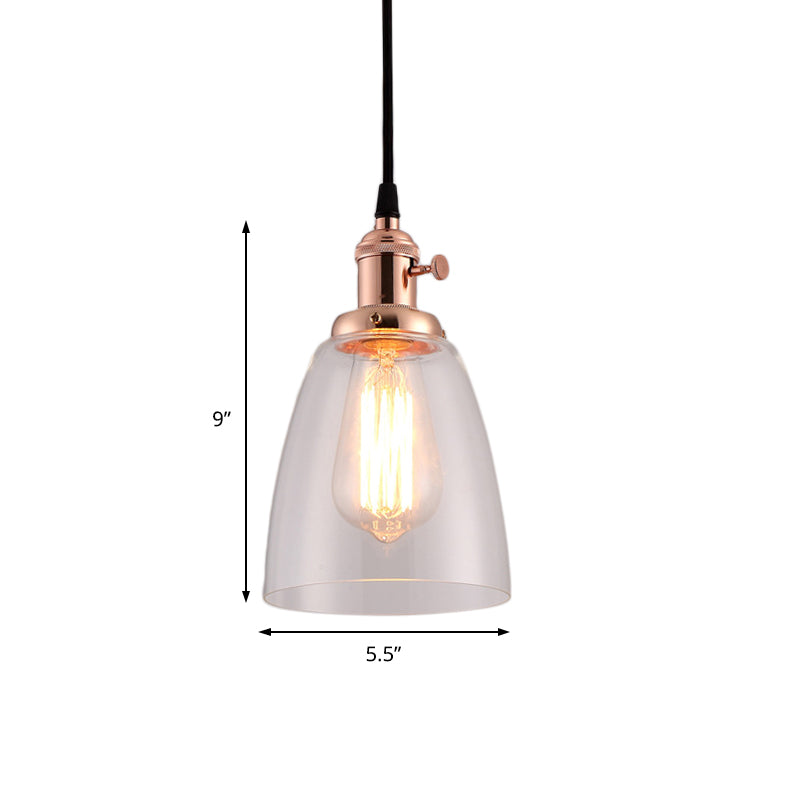 Bell Clear Glass Hanging Light Kit Industrial 1 Bulb Living Room Pendant Lamp with Bronze/Brass/Copper Top Clearhalo 'Ceiling Lights' 'Glass shade' 'Glass' 'Industrial Pendants' 'Industrial' 'Middle Century Pendants' 'Pendant Lights' 'Pendants' 'Tiffany' Lighting' 1604755