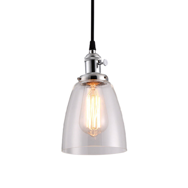 Bell Clear Glass Hanging Light Kit Industrial 1 Bulb Living Room Pendant Lamp with Bronze/Brass/Copper Top Clearhalo 'Ceiling Lights' 'Glass shade' 'Glass' 'Industrial Pendants' 'Industrial' 'Middle Century Pendants' 'Pendant Lights' 'Pendants' 'Tiffany' Lighting' 1604757
