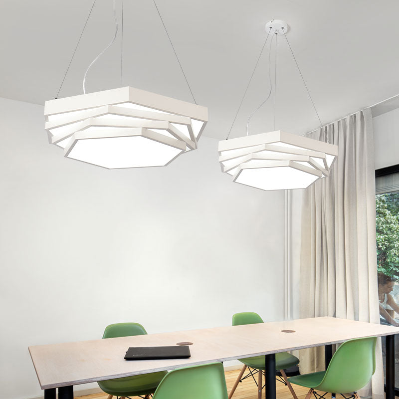 Hexagonal Metal Pendant Light Contemporary LED Dining Room Hanging Lamp in Black/White, Warm/White/Natural Light Clearhalo 'Ceiling Lights' 'Modern Pendants' 'Modern' 'Pendant Lights' 'Pendants' Lighting' 160476