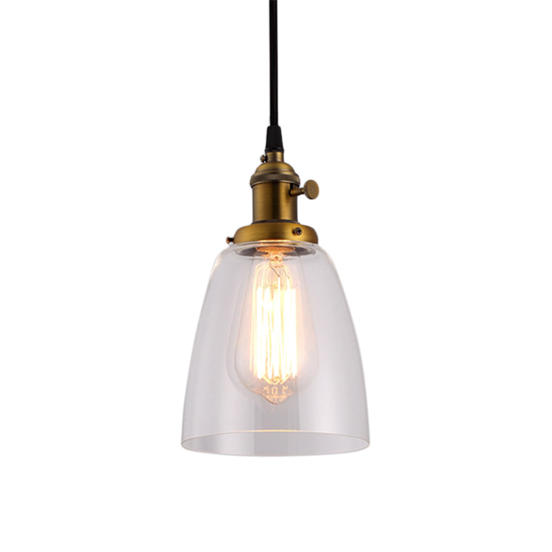Bell Clear Glass Hanging Light Kit Industrial 1 Bulb Living Room Pendant Lamp with Bronze/Brass/Copper Top Clearhalo 'Ceiling Lights' 'Glass shade' 'Glass' 'Industrial Pendants' 'Industrial' 'Middle Century Pendants' 'Pendant Lights' 'Pendants' 'Tiffany' Lighting' 1604760