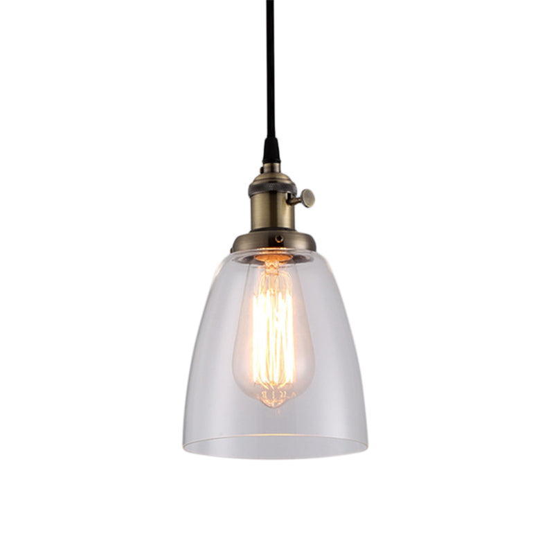 Bell Clear Glass Hanging Light Kit Industrial 1 Bulb Living Room Pendant Lamp with Bronze/Brass/Copper Top Clearhalo 'Ceiling Lights' 'Glass shade' 'Glass' 'Industrial Pendants' 'Industrial' 'Middle Century Pendants' 'Pendant Lights' 'Pendants' 'Tiffany' Lighting' 1604766