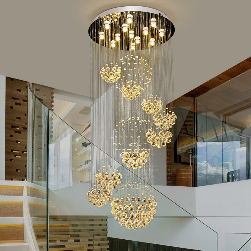 Crystal Gold Cluster Pendant Light Spiral 13 Heads Modern LED Hanging Ceiling Lamp with Round Canopy Clearhalo 'Ceiling Lights' 'Modern Pendants' 'Modern' 'Pendant Lights' 'Pendants' Lighting' 1604784