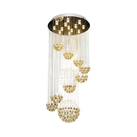 Crystal Gold Cluster Pendant Light Spiral 13 Heads Modern LED Hanging Ceiling Lamp with Round Canopy Clearhalo 'Ceiling Lights' 'Modern Pendants' 'Modern' 'Pendant Lights' 'Pendants' Lighting' 1604786