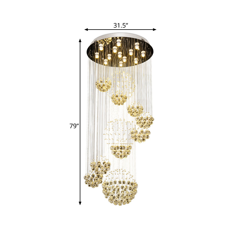 Crystal Gold Cluster Pendant Light Spiral 13 Heads Modern LED Hanging Ceiling Lamp with Round Canopy Clearhalo 'Ceiling Lights' 'Modern Pendants' 'Modern' 'Pendant Lights' 'Pendants' Lighting' 1604787