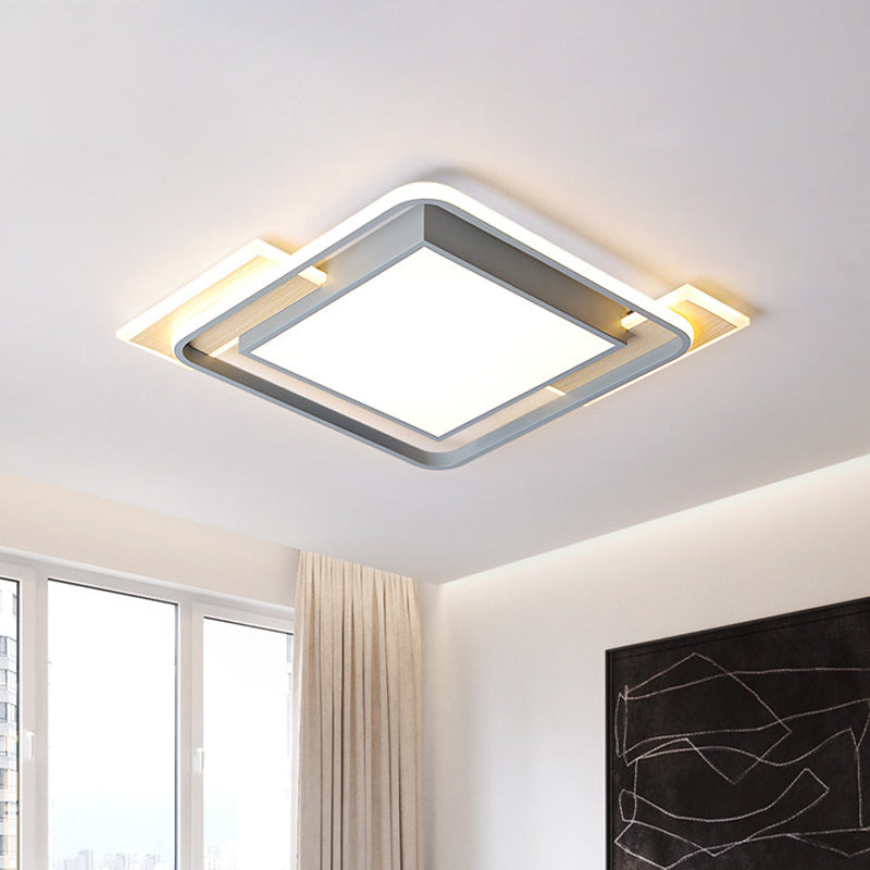 Grey Square Box Flush Mount Lighting Nordic Aluminum LED Ceiling Fixture with Frame Guard in Warm/White Light Grey Clearhalo 'Ceiling Lights' 'Close To Ceiling Lights' 'Close to ceiling' 'Flush mount' Lighting' 1604833