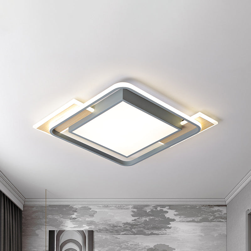 Grey Square Box Flush Mount Lighting Nordic Aluminum LED Ceiling Fixture with Frame Guard in Warm/White Light Clearhalo 'Ceiling Lights' 'Close To Ceiling Lights' 'Close to ceiling' 'Flush mount' Lighting' 1604834