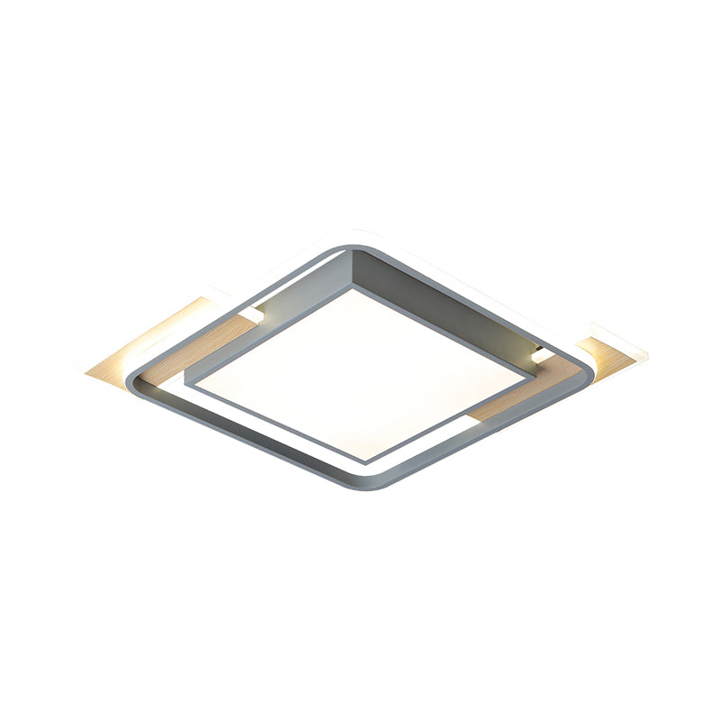 Grey Square Box Flush Mount Lighting Nordic Aluminum LED Ceiling Fixture with Frame Guard in Warm/White Light Clearhalo 'Ceiling Lights' 'Close To Ceiling Lights' 'Close to ceiling' 'Flush mount' Lighting' 1604835