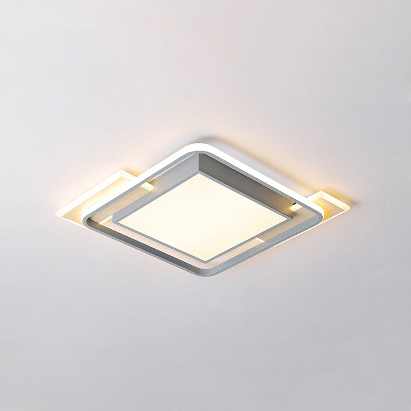 Grey Square Box Flush Mount Lighting Nordic Aluminum LED Ceiling Fixture with Frame Guard in Warm/White Light Clearhalo 'Ceiling Lights' 'Close To Ceiling Lights' 'Close to ceiling' 'Flush mount' Lighting' 1604836