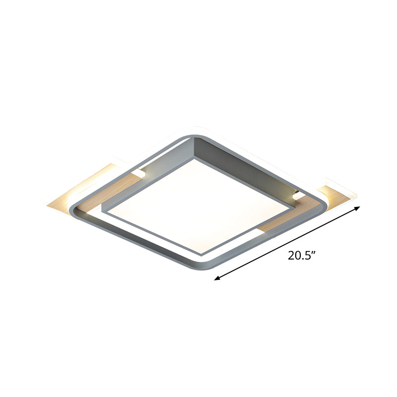 Grey Square Box Flush Mount Lighting Nordic Aluminum LED Ceiling Fixture with Frame Guard in Warm/White Light Clearhalo 'Ceiling Lights' 'Close To Ceiling Lights' 'Close to ceiling' 'Flush mount' Lighting' 1604837