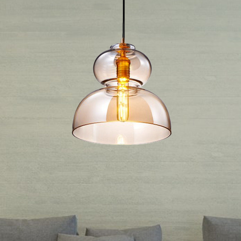 Contemporary Curved Ceiling Light Blue/Cognac Glass 1 Bulb Restaurant Pendant Lighting Fixture, 10"/11" Wide Clearhalo 'Ceiling Lights' 'Close To Ceiling Lights' 'Glass shade' 'Glass' 'Modern Pendants' 'Modern' 'Pendant Lights' 'Pendants' Lighting' 1604850